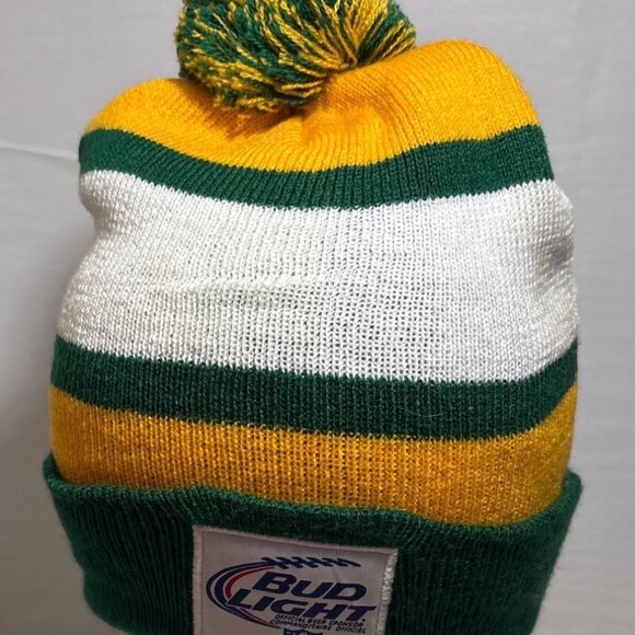 Green Bay Packers Knit Beanie Pom NFL Bud Light Logo Green Gold White - Picture 2 of 10